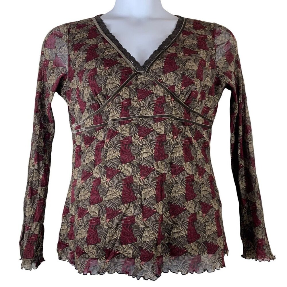 Axcess Top Size Large Y2K Style Blouse Semi Sheer Sleeves V Neck  Womens